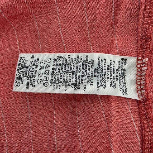 Free People Coral Orange Striped Linen Blend Midi Skirt Drawstring Pockets M - Picture 13 of 14